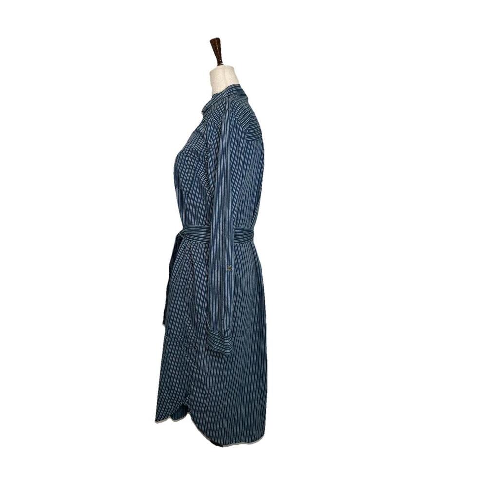 Anthropologie Bellamy Womens 8 Striped Roll Tab Sleeves Midi Shirtdress Belted - Picture 3 of 8